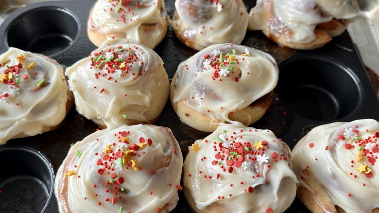 frosted cinnamon buns with sprinkles