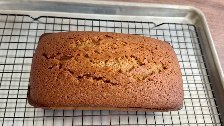 baked gingerbread pound cake on a cooling rack