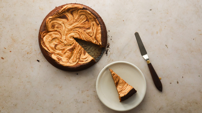 Slice of swirled white chocolate cake