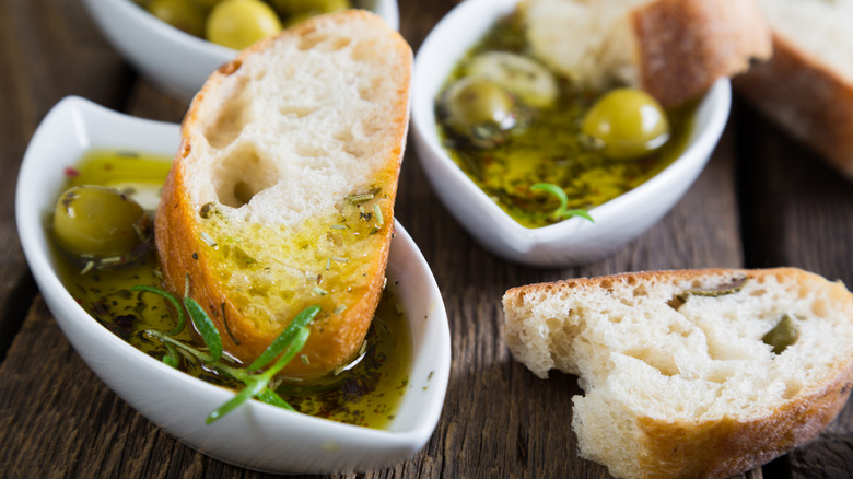 bread dipped in olive oil mixture