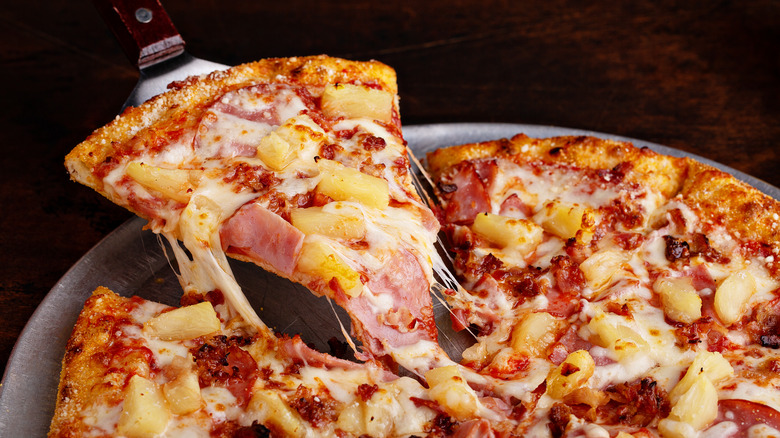 Hawaiian pizza with pineapple ham