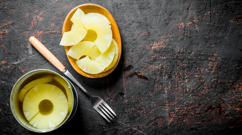 Rings of pineapple out of a can