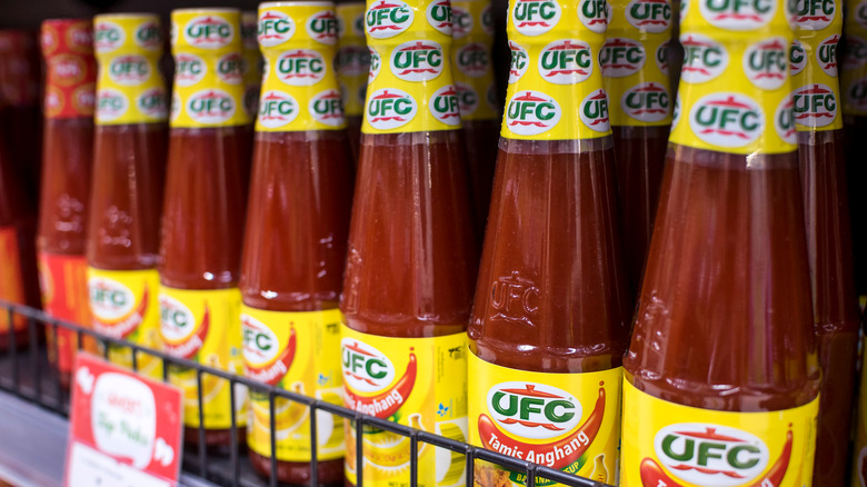 bottles of banana ketchup on shelf