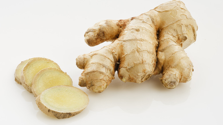 Piece of ginger and slices