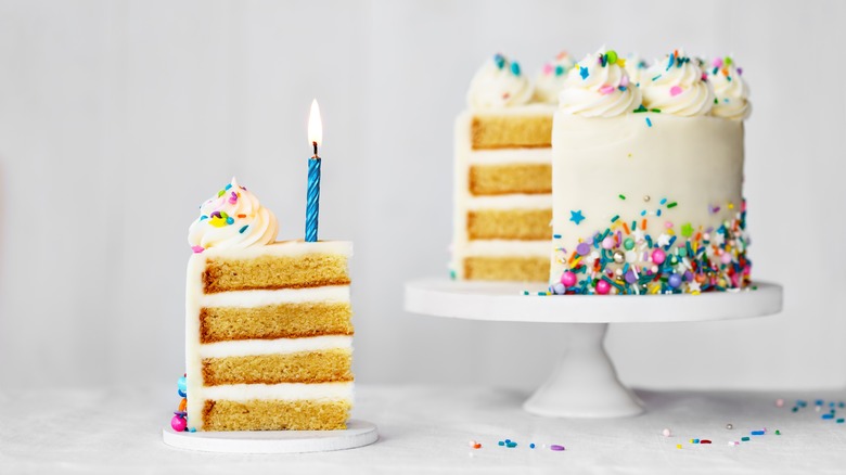 Birthday cake on cake stand