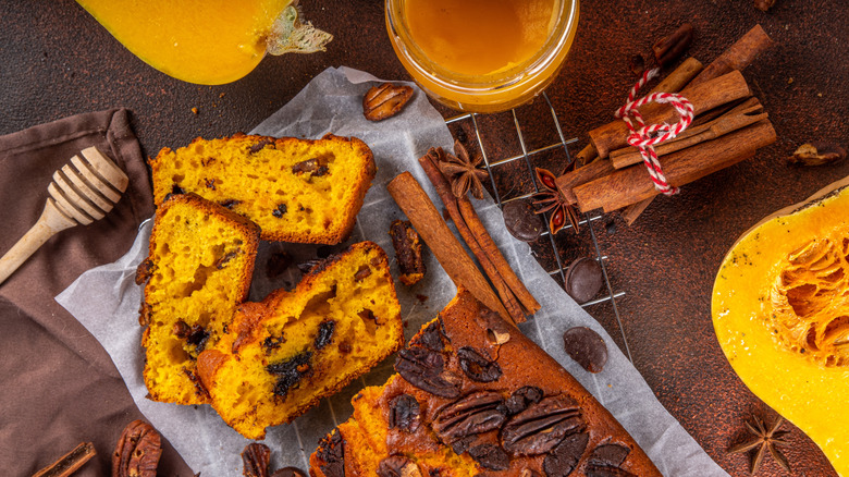 Pumpkin bread, cinnamon sticks, and star anise