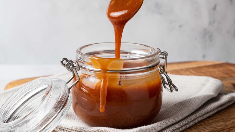 Jar of homemade caramel