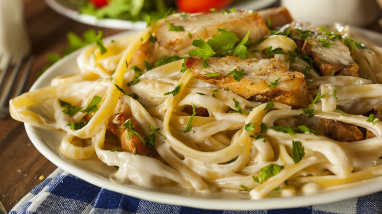 chicken alfredo on plate