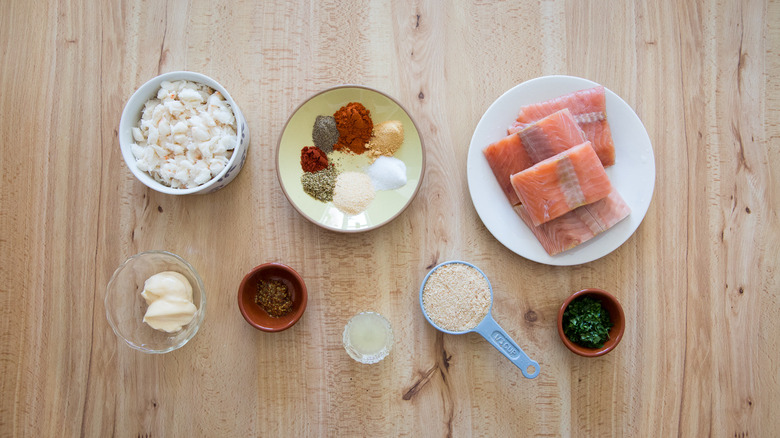 stuffed salmon ingredients on table
