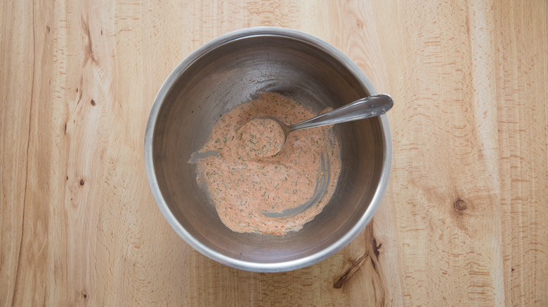 Mayo-based dressing in mixing bowl