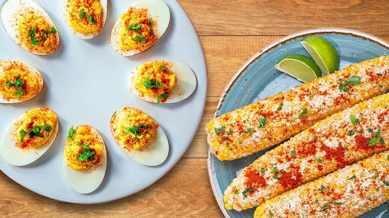 deviled eggs and mexican street corn