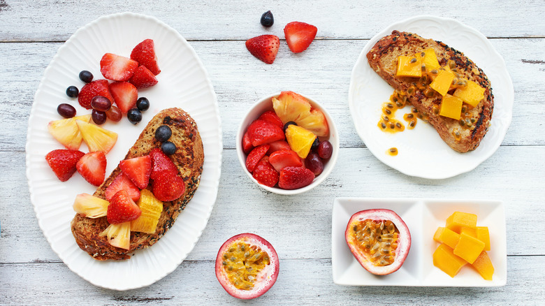 Top view of french toast with fruit