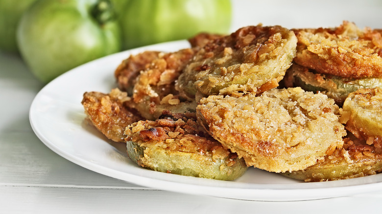 Fried Green tomatoes on plate