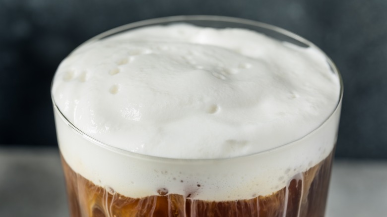 Cold foam in a coffee glass