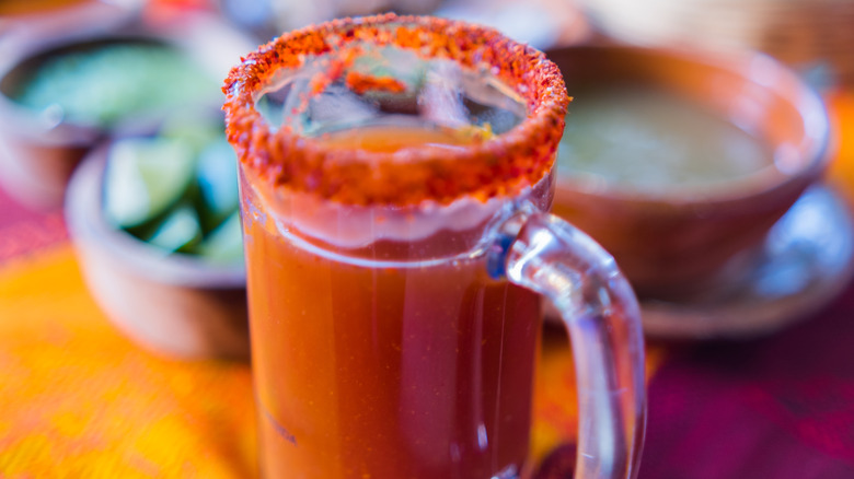  Michelada rimmed with Tajín and salt