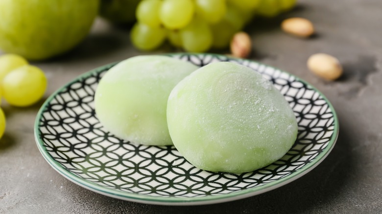 green mochi on plate