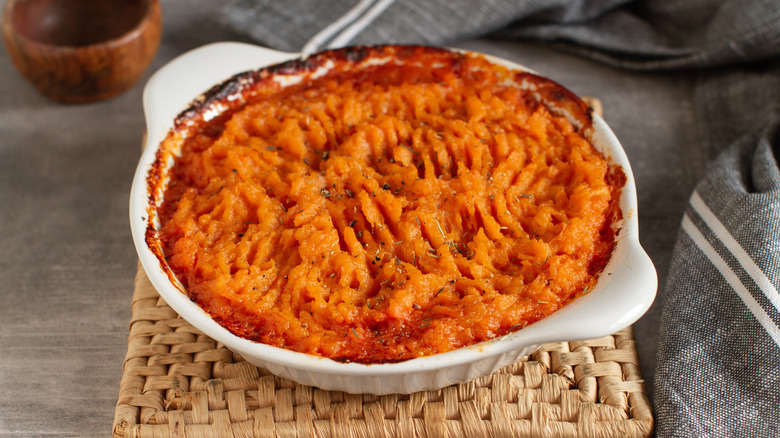 Shepherd's pie topped with sweet potatoes 