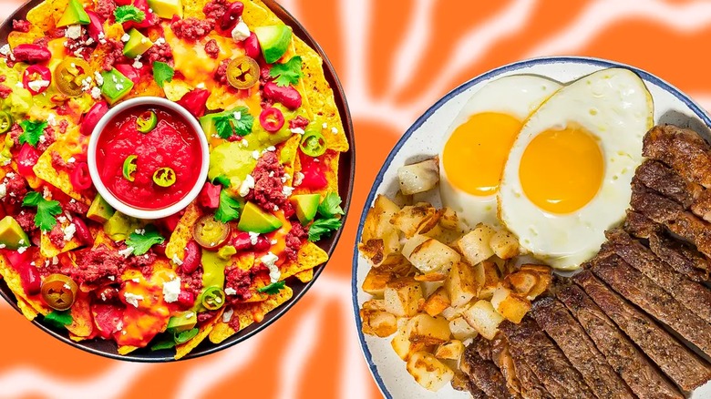 Plate of breakfast steak and eggs