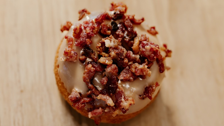 Donut with canned bacon topping