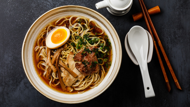 Ramen with beef jerky and egg