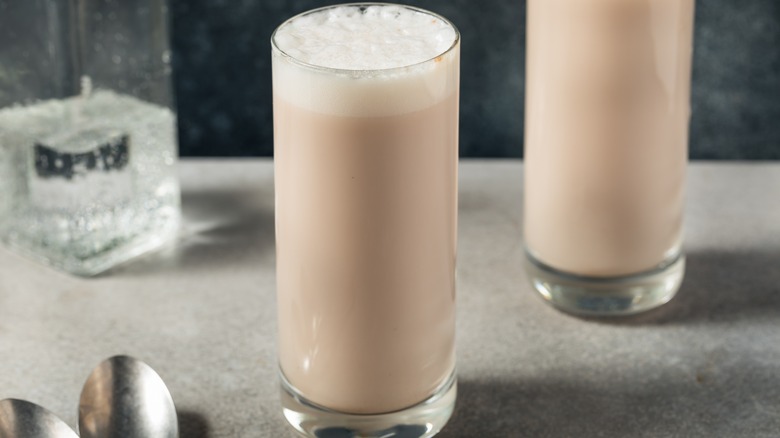 New York egg cream beverage against a black background