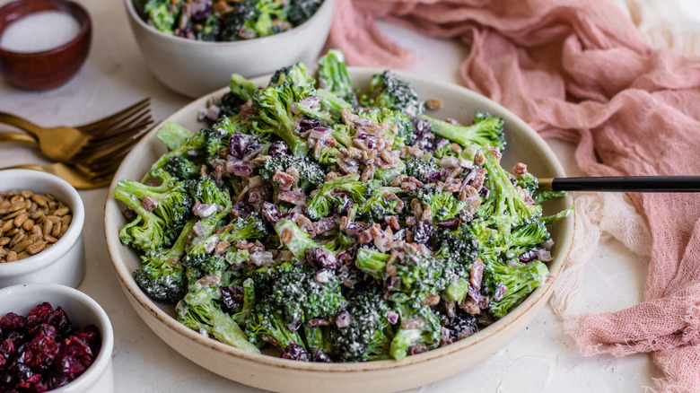 Large bowl of broccoli salad