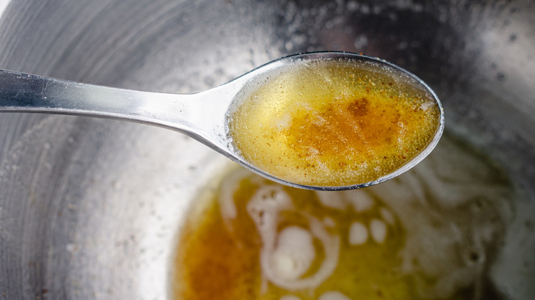 Browned butter on a spoon