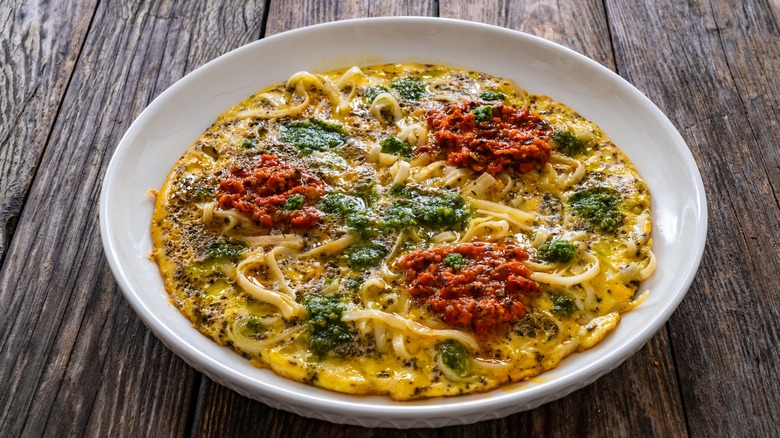 tagliatelle with eggs and pesto