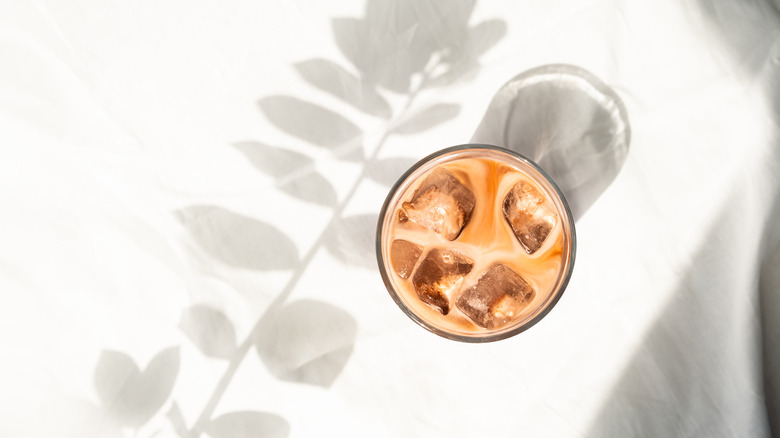 iced coffee on shadowed white background