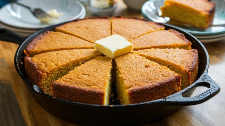 Cornbread in cast iron skillet