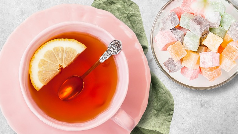 tea with colored sugar cubes