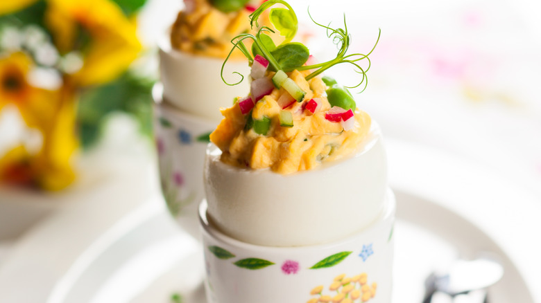 gourmet deviled eggs in cups