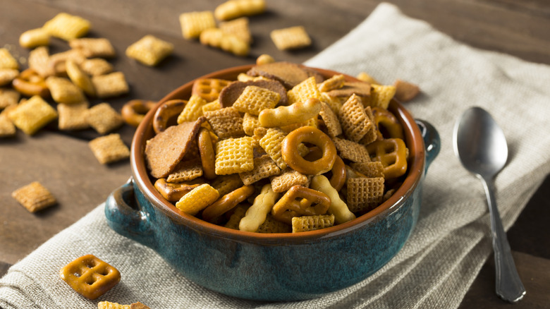 Bowl of Chex party snack mix