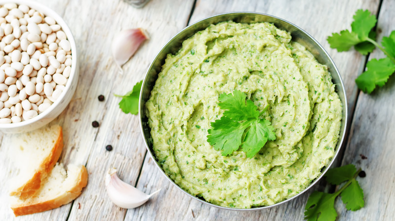 bowl of cilantro hummus