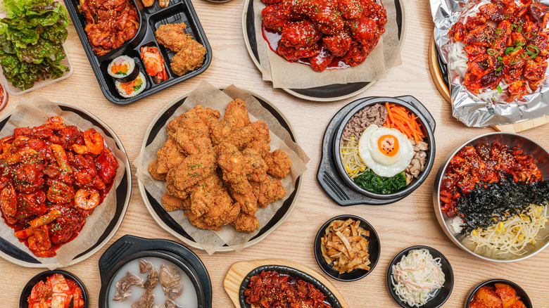 table full of Korean food