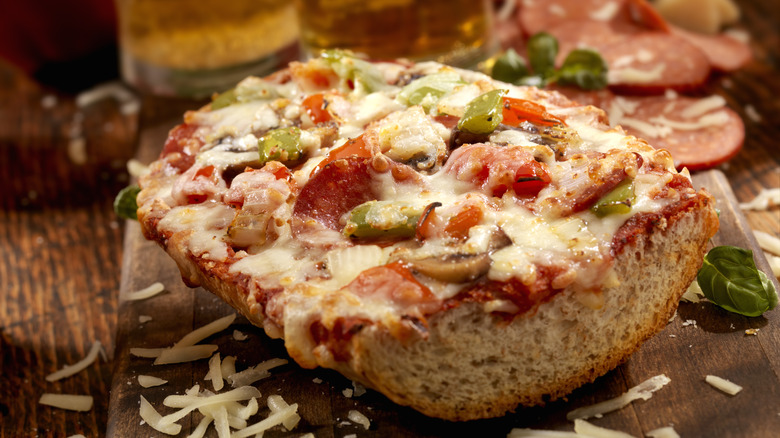 French bread pizza on table