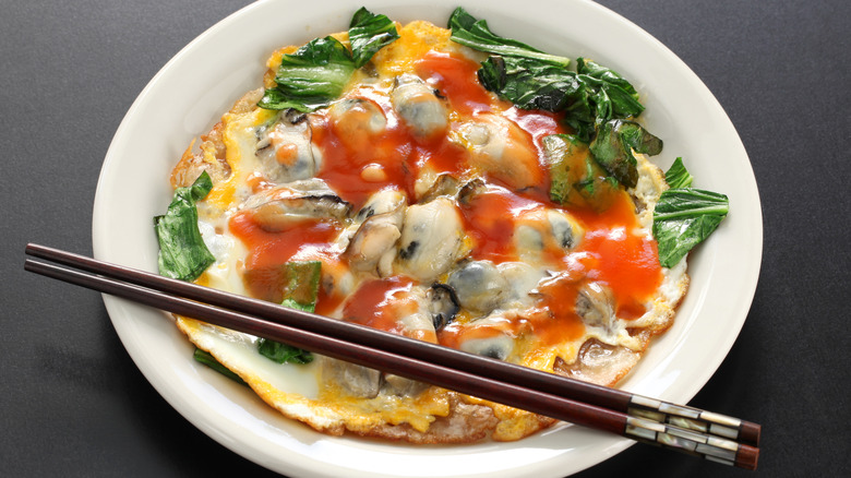 taiwanese oyster omelet in dish