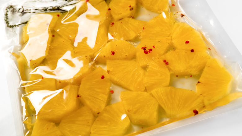 pineapple slices in sous vide pack