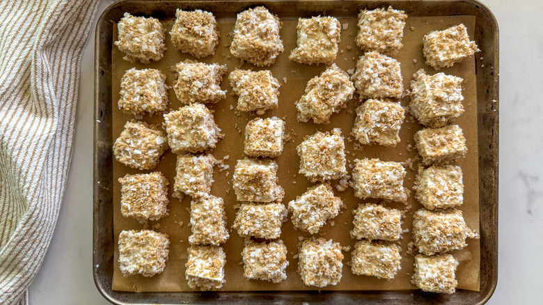 crispy tofu on baking sheet