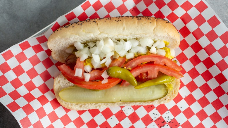 Chicago-style dog with toppings