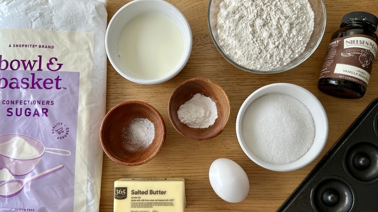 Ingredients for glazed mini baked donuts