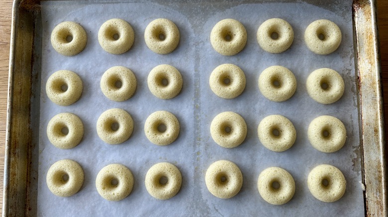 Mini donuts on baking pan