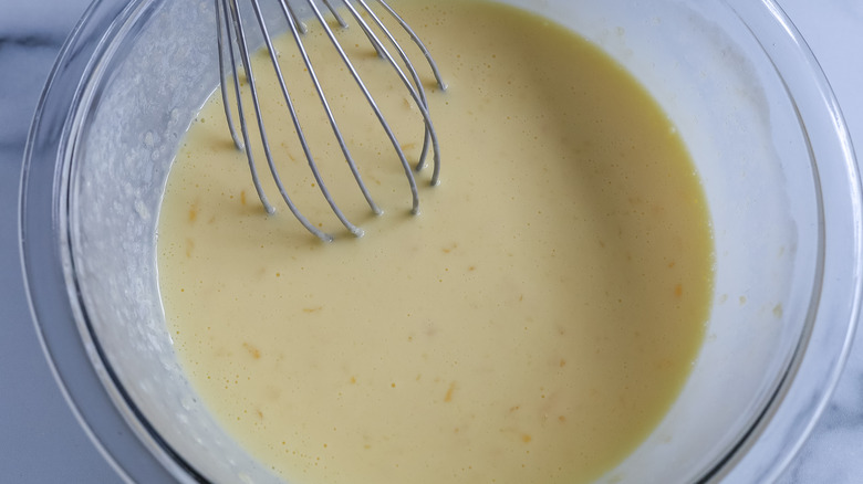 mixed wet ingredients in a bowl 