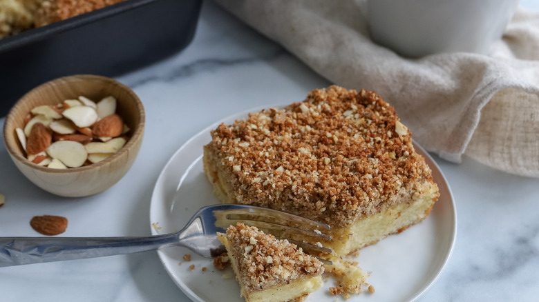 coffee cake cut by fork