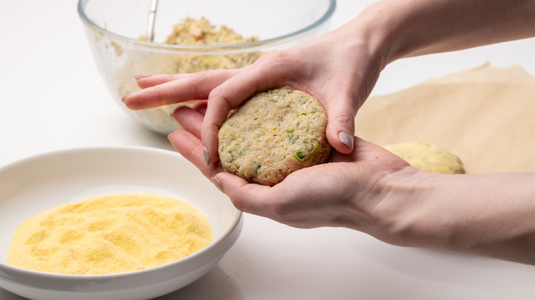 forming crab cake patties 