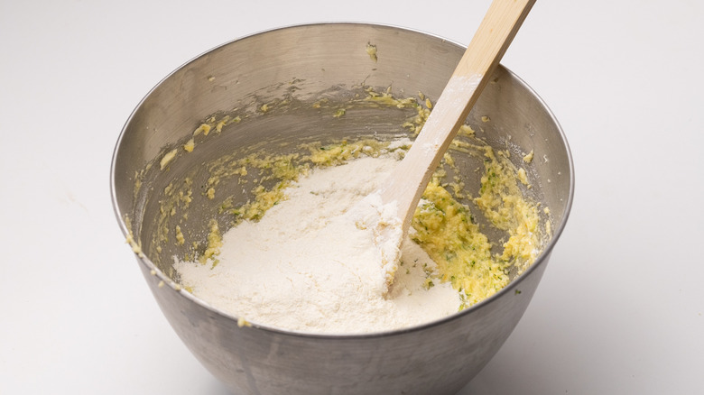 folding flour into cake batter