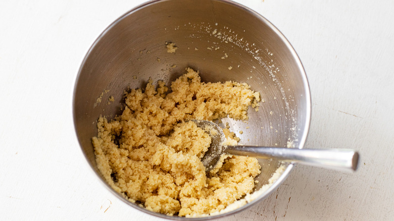 crumb topping in metal bowl