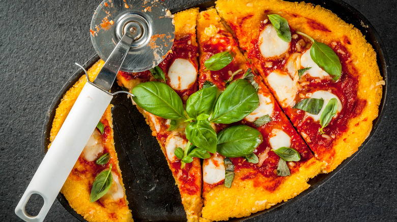 tomato pizza on polenta crust