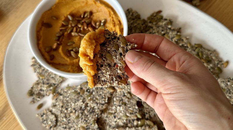 Pumpkin seed crackers and hummus