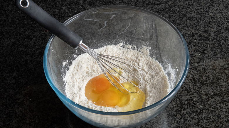 eggs and flour in bowl